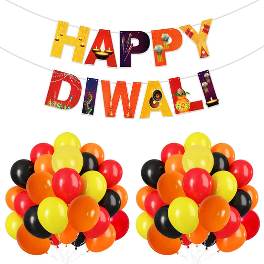 Rozi Decoration Happy Diwali Balloons with Hanging Banner Decoration Combo Set for Deepawali Decoration Items, Hindu Festival Decoration Items Pack of 21 Pcs