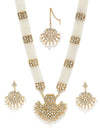 ZAVERI PEARLS Antique Gold Tone Long Kundan & Pearls Bridal Necklace, Earring & Maangtikka Set For Women-ZPFK9802