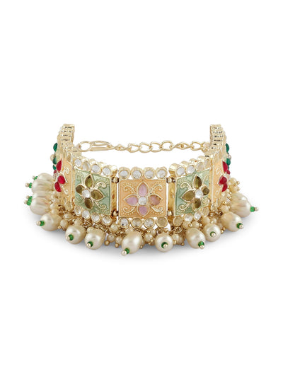 ZAVERI PEARLS Multi Colour Enamel Kundan & Beads Ethnic Bracelet For Women-ZPFK16769