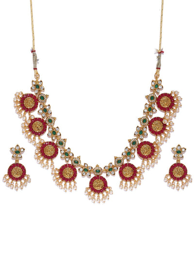 ZAVERI PEARLS Gold Tone Traditional Temple Choker Necklace Set For Women-ZPFK8983