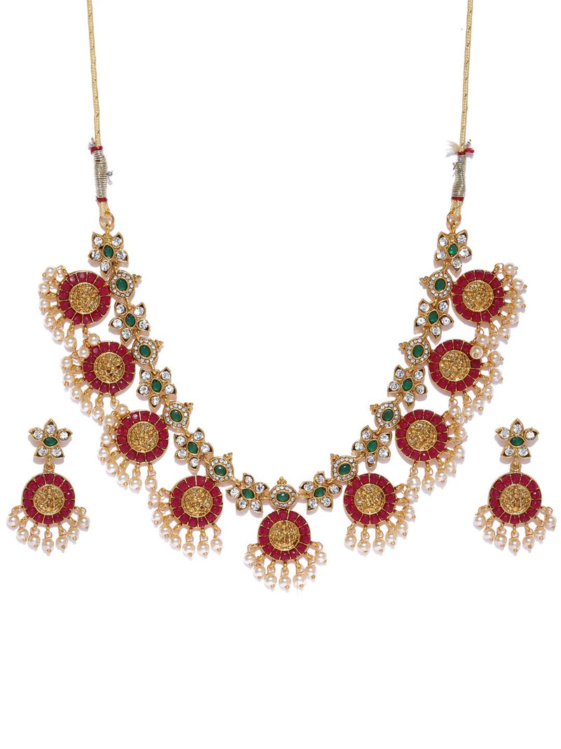 ZAVERI PEARLS Gold Tone Traditional Temple Choker Necklace Set For Women-ZPFK8983