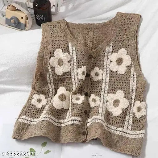 Notty Girl Boho Floral Crochet Button-Front Vest Top