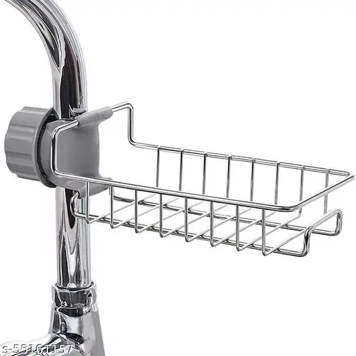 ArrayStyle Stainless Steel Sink Sponge Caddy Organizer,Tap Organiser Clip Storage Rack Practical Home Kitchen Faucet Shelf Snap-on Faucet Rack Drain Rack with Towel Holder for Soap, Sponges Sink Sponge Holder Sink Sponge Holder