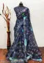 Anvi Prints Designer Cotton Linen Saree Blue