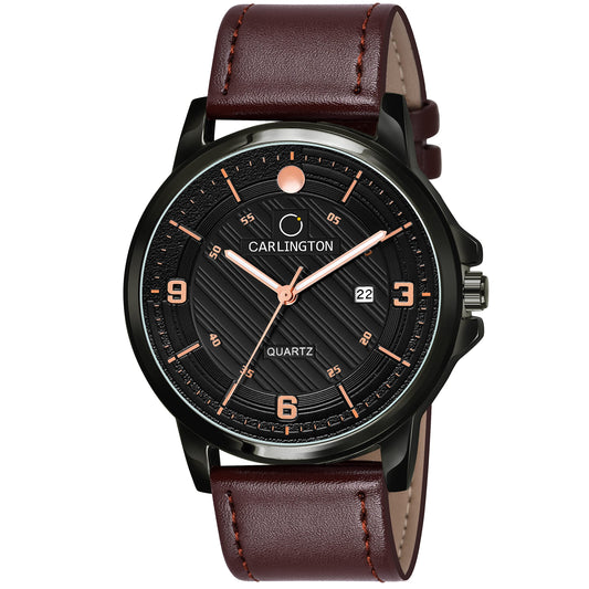 Carlington Analog Men's Wrist Watch with Leather Strap - CT 1050 BrownBlack