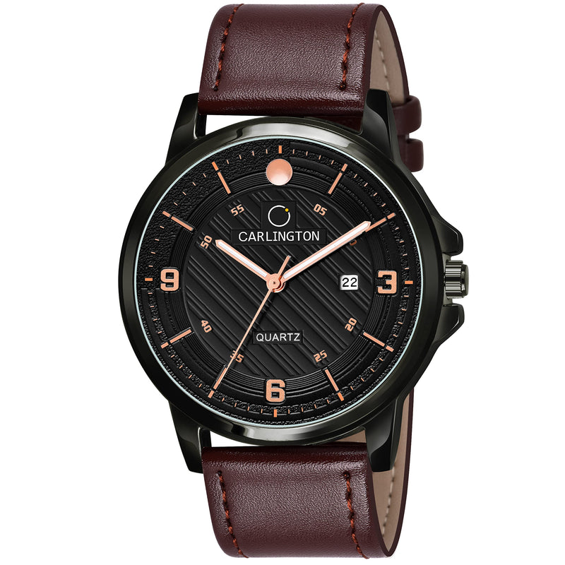 Carlington Analog Men's Wrist Watch with Leather Strap - CT 1050 BrownBlack