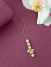 Yellow Chimes Maangtikka for Women Gold Toned Kundan Studded Floral Designed White Beads Drop Maangtikka for Women and Girls