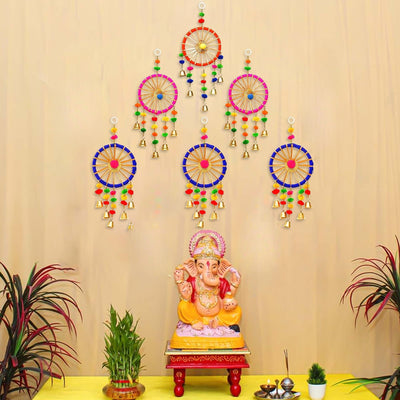 eCraftIndia Gota Patti Bangle & Bells Decorative Wall Latkan Toran for Main Door Entrance, Ganpati Navratri | Door Hangings for Home Decoration | Diwali Decoration Items for Home Decor (Pack of 6)