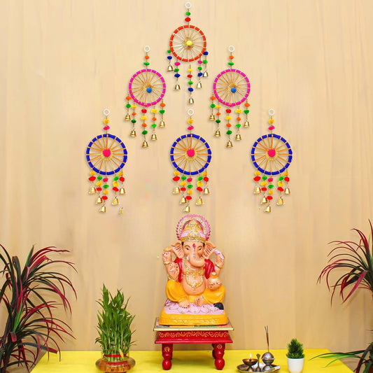 eCraftIndia Gota Patti Bangle & Bells Decorative Wall Latkan Toran for Main Door Entrance, Ganpati Navratri | Door Hangings for Home Decoration | Diwali Decoration Items for Home Decor (Pack of 6)