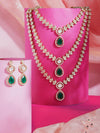 ZAVERI PEARLS Green Dazzling Stones Austrian Diamonds Embellished Layered Necklace & Earring Set For Women-ZPFK18891