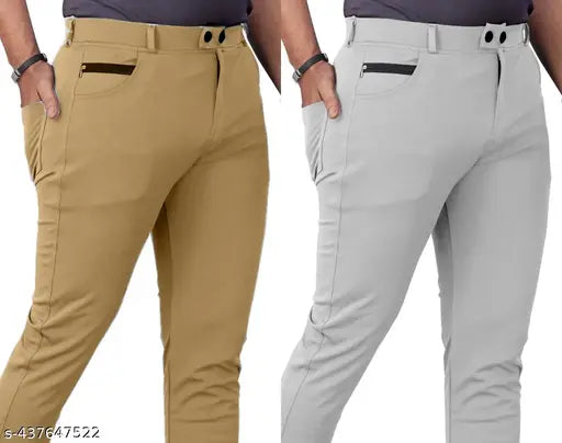 Beige and Light Grey Color Trending Light Weight Flat Front Military Style Pant for men for Daily use Regular fit under 400Combo of 2