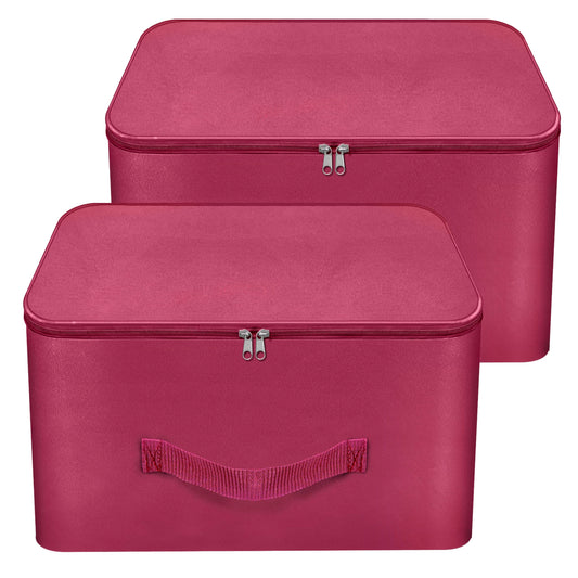 Storite 2 Pack Nylon Wardrobe Bag Underbed Moisture Proof Cloth Storage Organizer, Storage box for Clothes Saree Bags with Zippered Closure & Handle (Magenta, 37x34x23 cm) Square