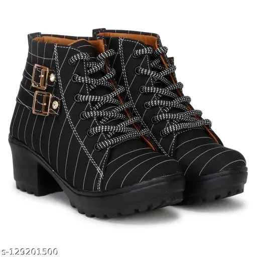 Krafter Zipper And Buckle Synthetic Leather Winter Casual Boots for Women and Girls