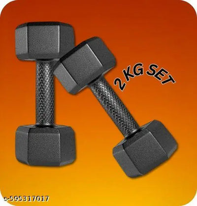 Black Pvc 2kg Hexa Dumbbell Set, 1 Pair Hex Dumbbells, Home Gym 2kg X 2pcs Fixed Weight Dumbbell