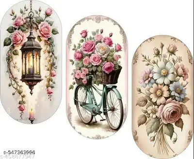 Floral Designer Wooden Wall Hanging Decoration Items for Home | Gifts | Bedroom | Wooden Wall Hanger | Mdf Wall Decoration for Living Room | Artworks | Modern Decor Items (2A SBRO-229), Set of 5