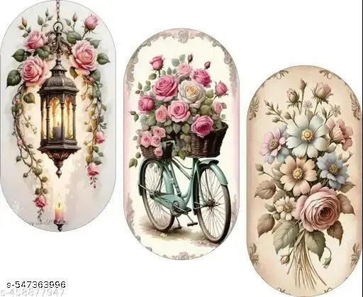 Floral Designer Wooden Wall Hanging Decoration Items for Home | Gifts | Bedroom | Wooden Wall Hanger | Mdf Wall Decoration for Living Room | Artworks | Modern Decor Items (2A SBRO-229), Set of 5