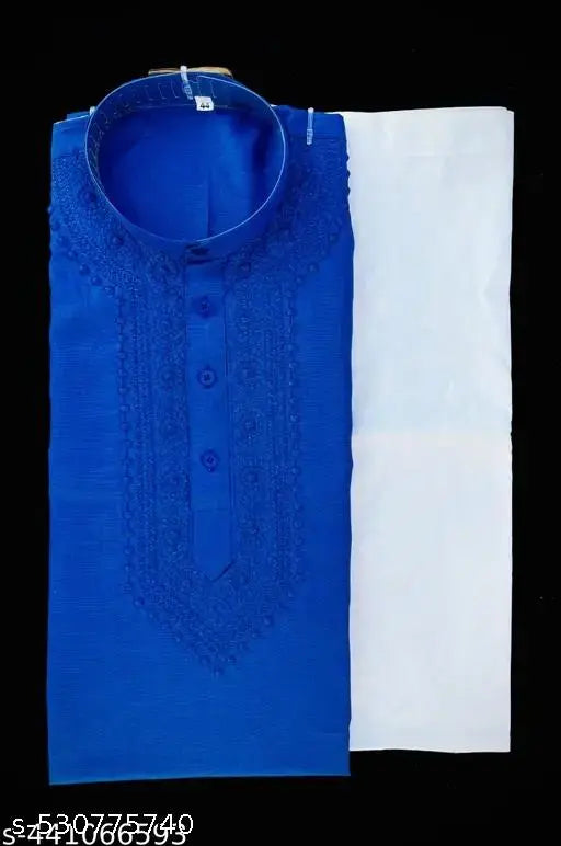 Embroidered blue kurta pajama for men