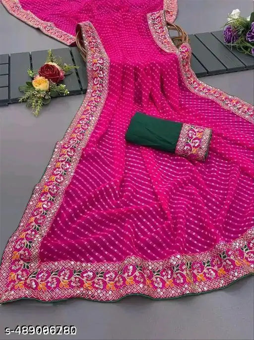 NEW SUPERHIT TRENDING EMBROIDERED COTTON THREAD & SEQUINS WORK DESIGNER SAREE