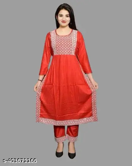 Trendy Comfortable Wear Graceful Women Daily Wear And Party Wear Nayra Cut Kurti Sets For Women's And Girl's (Wine)
