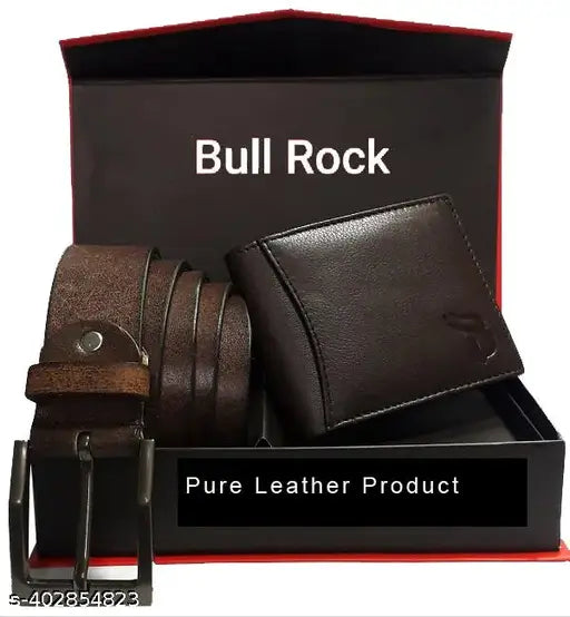 Bull Rock 100% Genuine Leather Belt & Wallet For Men