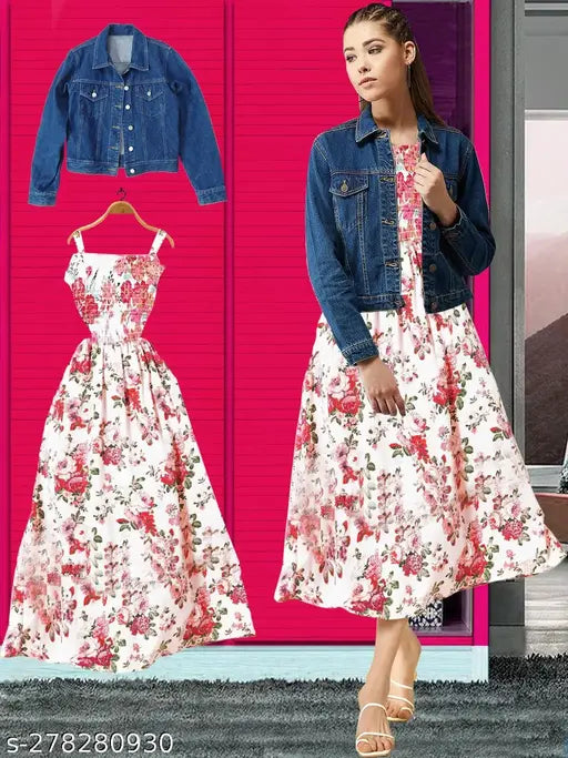 Dress With Jacket Women/Girls 100% Premium Quality Material Women Stylish Jacket With Dress COMBO (PACK OF 2) Urbane Latest Women Dresses With Jacket.