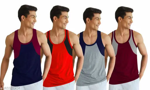 MEN'S 03 GYM VEST - 100% COTTON - 4 Pcs Pack