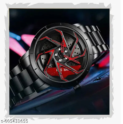 Men's Spinning Car Wheels Rolling Creative Watches for Men, Analog Watch Black Dial Stainless Steel Men's Watch Wheel Gift Wrist Luxury Watch