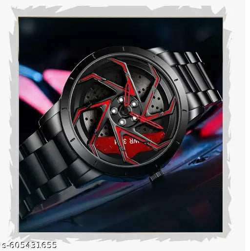 Men's Spinning Car Wheels Rolling Creative Watches for Men, Analog Watch Black Dial Stainless Steel Men's Watch Wheel Gift Wrist Luxury Watch