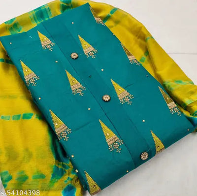 Women's Firozi Ethnic Motif Embroidered Cotton Suits & Dress Materials