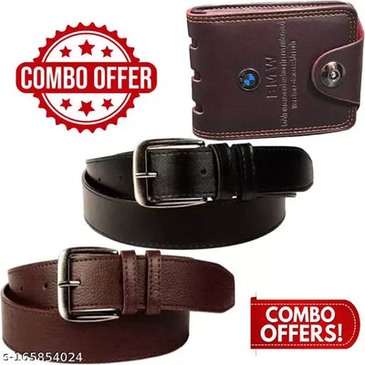 Sunshopping Men? Formal & Causal Leatherite Belt and Wallet Combo(Pack of 3)