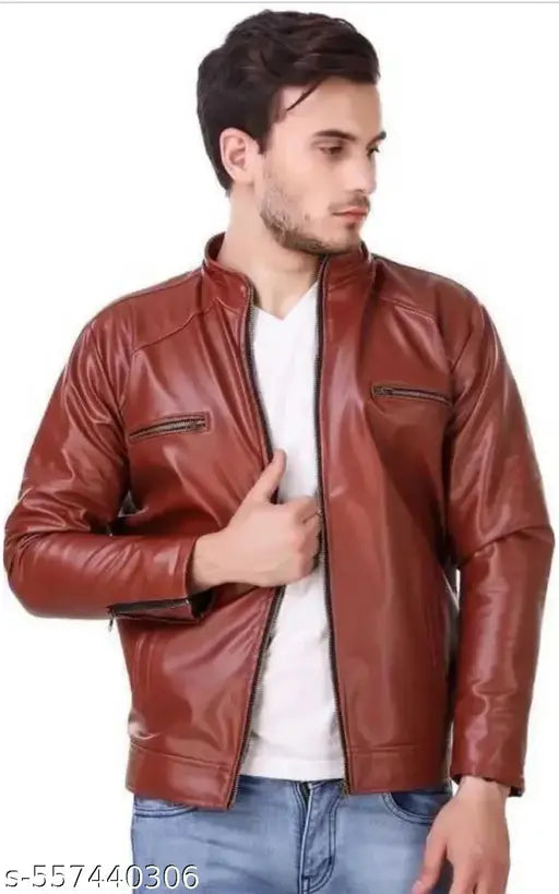 Rust brown unique leather jacket