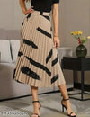 Brush Print Pleated Skirts, Vintage Elastic Waist Midi Skirts, Women's Clothing(Premium Quality)