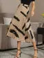 Brush Print Pleated Skirts, Vintage Elastic Waist Midi Skirts, Women's Clothing(Premium Quality)