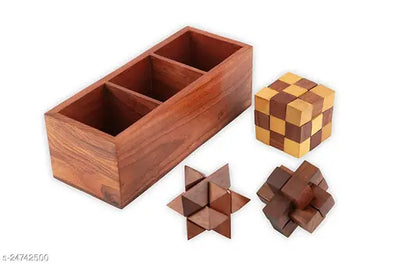 Crafts Handmade Wooden 3D Puzzles Game - 3 in one | Soma Cube |Interlock Block | Snake Cube| Brain Teaser | Desk Decor | Wooden Puzzles for Kids