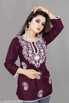 Wine Chikankari Embroidery Tunic