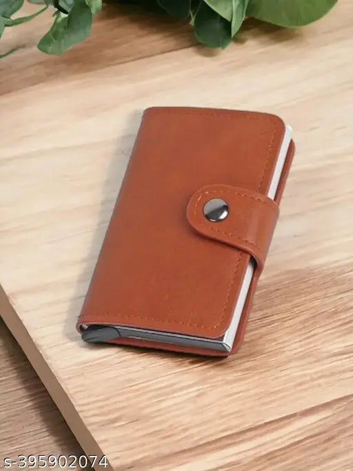 WALLETIN RFID Blocking Mens Slim Wallet with Aluminium case Anti-theft Credit Card Holder (Holds upto 8 cards), Automatic Pop-Up Credit Card Slider, Wallet Tan )