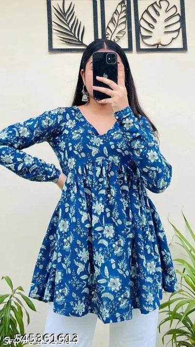 GL-New Stylish Indigo Blue V-Neck Top