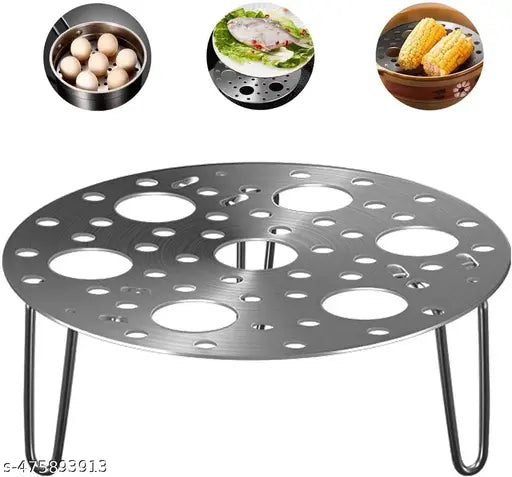 Stainless Steel Round Egg Steamer Rack Heatproof Stackable 7 Holes Stand Egg Box Kitchen Multipurpose Trivet Insert For Pot Accessories And Pressure Cooker Pans Steam Boiling (Silver)