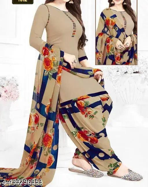 Polyster/Crepe fabric-Women's Printed Suits & Dress Materials with Dupatta