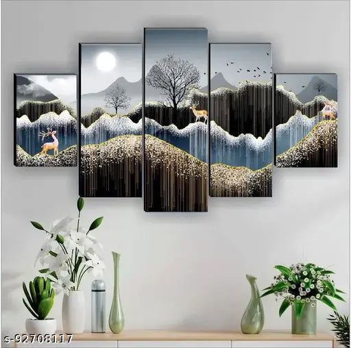 Set Of 5 Modern Art , 3d Scenery Wall Painting for Living Room Large Size with Frames for Wall Decor and Home Decoration, Hotel, Office ( 75 CM X 43 CM )