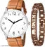Boys watch and Men watches Hand watch men Sports gents stylish Leather Belt gift Analog Watch - For Boys Chronograph White Dial Brown Leather Strap For Men Boys With king Bracelet Combo Pack Of 2