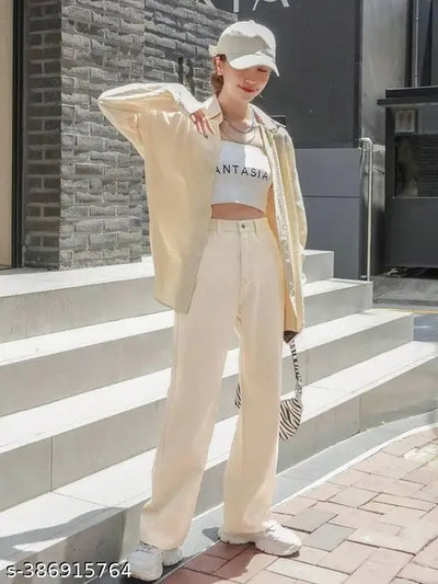 H&H WIDE LEG CREAM DENIM JEANS