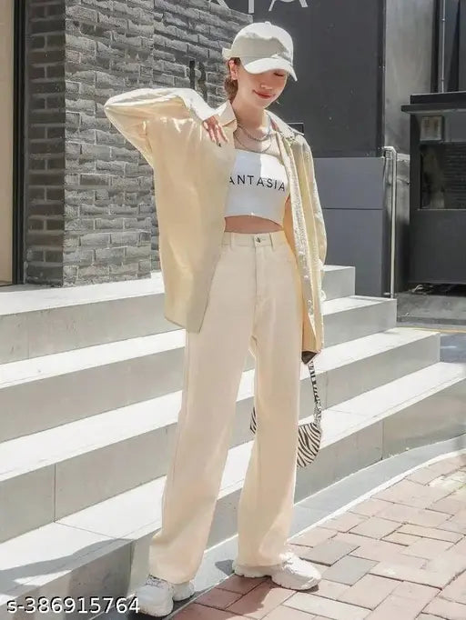 H&H WIDE LEG CREAM DENIM JEANS