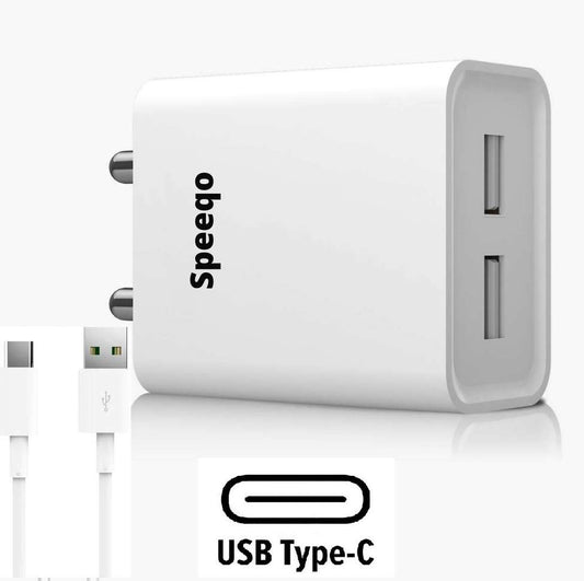 2.4A Double USB Port Fast Power Adapter, with Type-C 2.4A Charging Cable 2.4 A Multiport Mobile Charger with Detachable Cable (White)