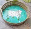 Anshra > Metal Round Tray Cow Pichwai Tray (Size = 8" ) | Best for Home Decor, Wedding Gift, Diwali Gift and Multiuse | High Glossy Resin Work Dining | Serveware | Round Trays | Cow Round Green Pichwai Trays