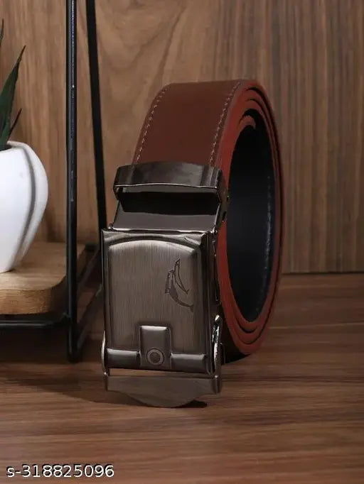 Sunshopping men's black auto lock buckle pu leather belt