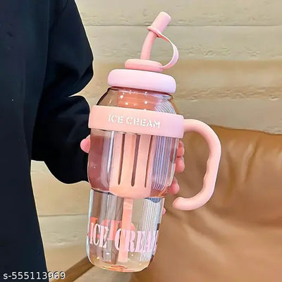 Detox Water and Fruit infusder Bottle with Straw [1300 ml | Icecream jar theme | Multi colors ]
