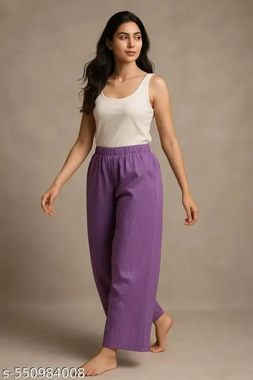 Women's Pure Cotton Lavender Palazzo kantha work fabric daily wear office wear