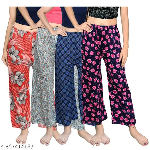 womens plazzo pants pyjama lower soft synthetic febric combo pack of-4 LENGTH-36 INCH