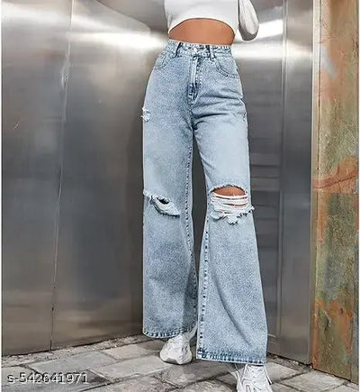 jeans for women's,Women's destress,Knne cut wide leg,good looking funkey jeans